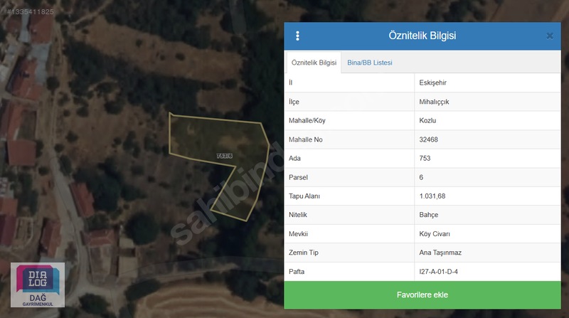 DIALOG DAĞ / MİHALLIÇÇIK KOZLU İMAR SINIRINDA 515 M2 BAHÇE