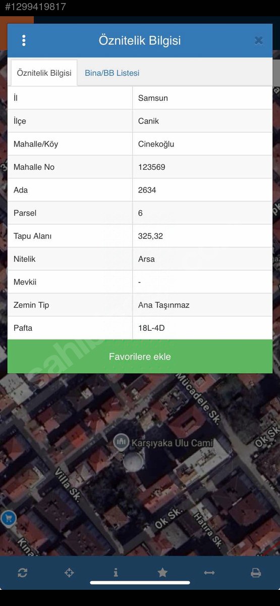 SAMSUN CANİK CİNEKOĞLU MAHALLESİNDE SATILIK ARSA